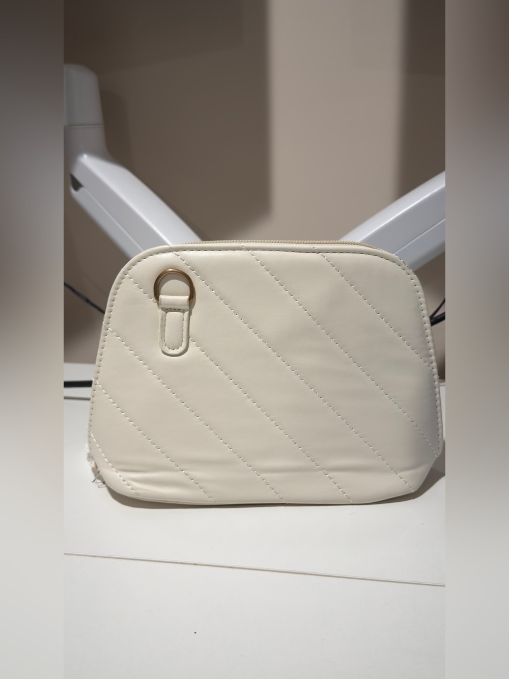 Cream Quilted Crossbody Bag with Gold Accent